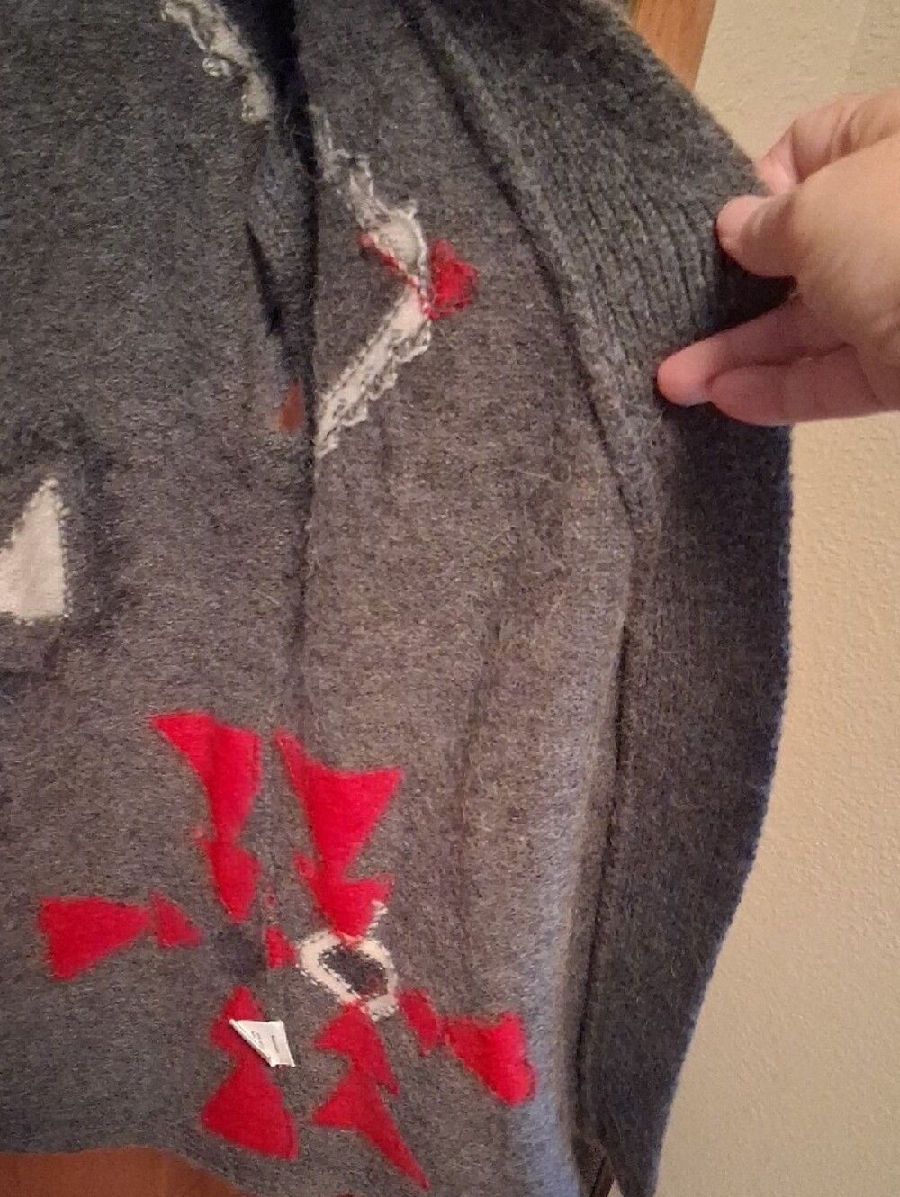 Pendleton Gray Aztec Shawl Cardigan with Red and Cream Accents Wool & Alpaca - Picture 11 of 11